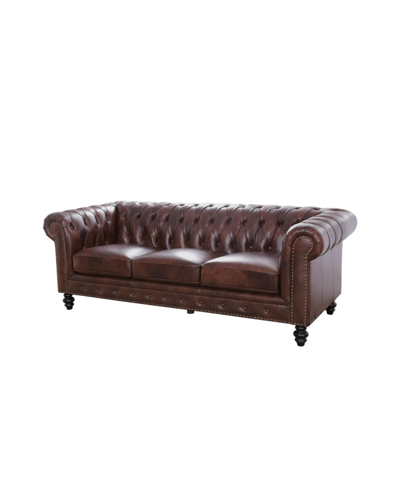 Shop Abbyson Living Micah 87" Leather Sofa In Brown