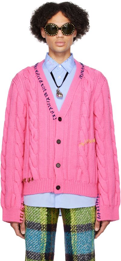 Shop Marni Pink Embroidered Cardigan In 00c73 Fuchsia Fluo