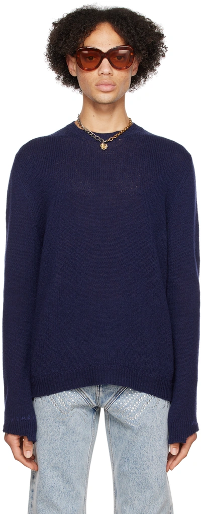 Shop Marni Navy Crewneck Sweater In Meb90 Ultramarine