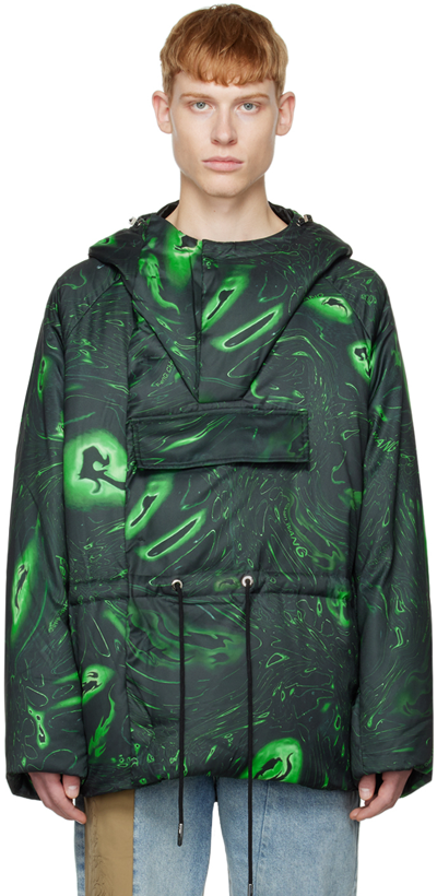 Shop Feng Chen Wang Black Graphic Down Jacket In Green