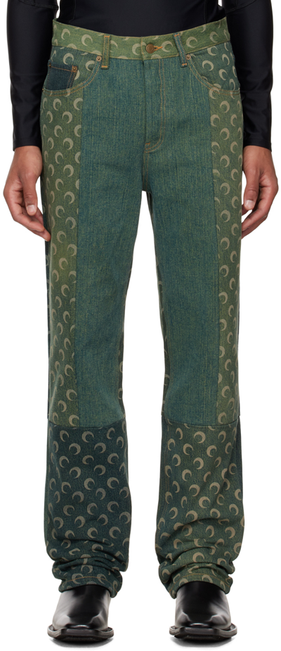 Marine Serre 21.9cm Moon Regenerated Cotton Jeans In Green | ModeSens