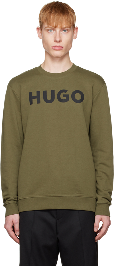 Shop Hugo Khaki Crewneck Sweatshirt In 303 Dark Green