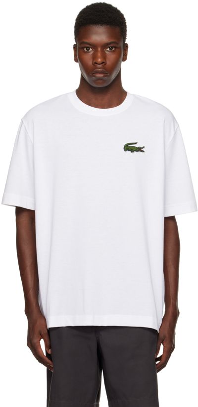 Shop Lacoste White Embroidered T-shirt In 001 White