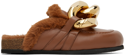 Shop Jw Anderson Brown Faux-fur Chain Slides In 506 Chestnut