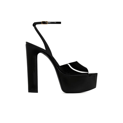 Shop Saint Laurent Black Sexy 95 Platform Patent Leather Sandals