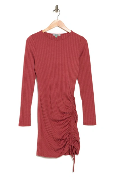 Shop Good Luck Gem Ruched Long Sleeve Mini Dress In Terracotta