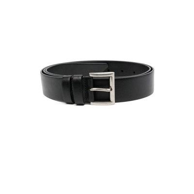 Shop Prada Black Logo Plaque Leather Belt