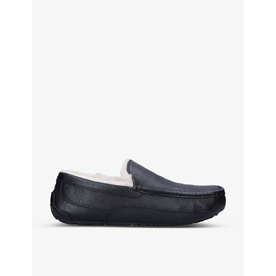 Shop Ugg Men's Black Ascot Shearling-lined Leather Slippers