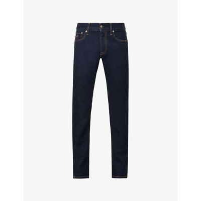 Shop Ralph Lauren Purple Label Men's Blue Slim-fit Logo-embroidered Selvedge Stretch-denim Jeans