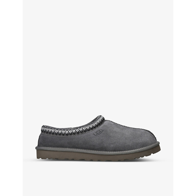 Shop Ugg Men's Grey/dark Tasman Shearling-lined Suede Slippers
