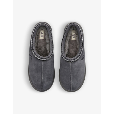 Shop Ugg Men's Grey/dark Tasman Shearling-lined Suede Slippers