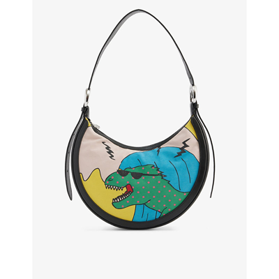 Shop Marine Serre Women's Blue Eclips Recycled Cotton And Leather Shoulder Bag