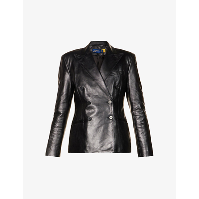 Shop Polo Ralph Lauren Womens Black Double-breasted Leather Blazer