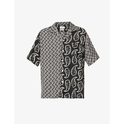 Shop Rhude Mens Black/white Bandana Relaxed-fit Woven Shirt