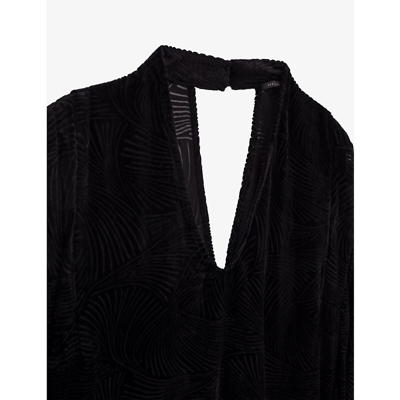 Shop Ikks Womens Black V-neck Zebra-print Velvet Blouse