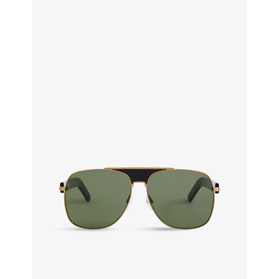 Palm Angels Men's Bay Double-bridge Oversized Pilot Sunglasses In Gold Green