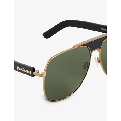 Shop Palm Angels Mens Gold Green Bay Aviator Polyamide, Acetate And Metal Sunglasses