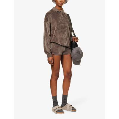 Shop Essentials Fog X  Womens Off Black  Logo-tab Cotton-blend Shorts