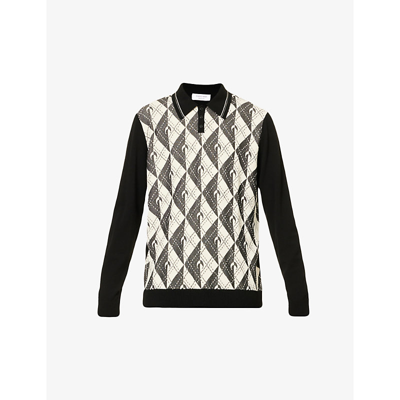 Shop Marine Serre Geometric-knit Regular-fit Knitted Polo Shirt In 00 Black