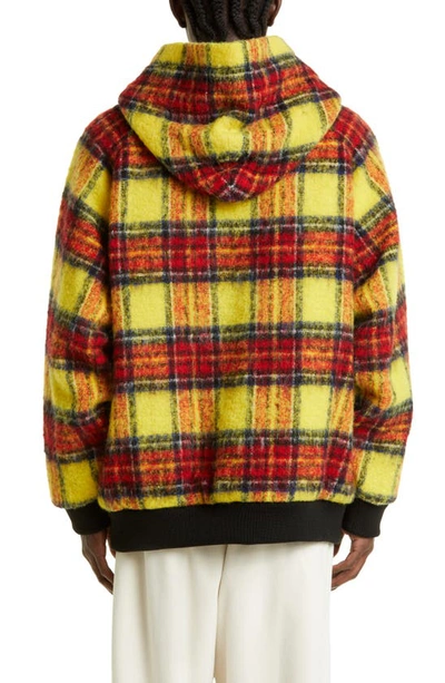 Shop Undercover Oversize Padded Tartan Plaid Wool Blend Hoodie In Yellow Ck