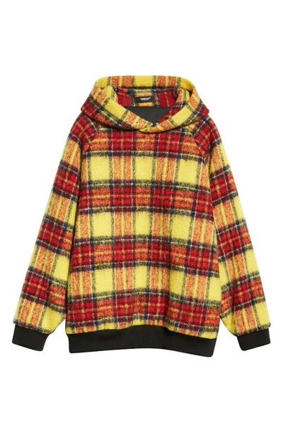 Shop Undercover Oversize Padded Tartan Plaid Wool Blend Hoodie In Yellow Ck