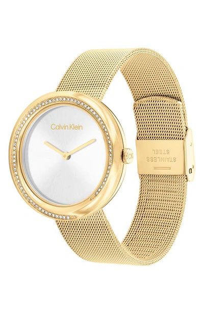 Shop Calvin Klein Twisted Crystal Mesh Strap Watch, 34mm In Goldtone/ Stainless Steel