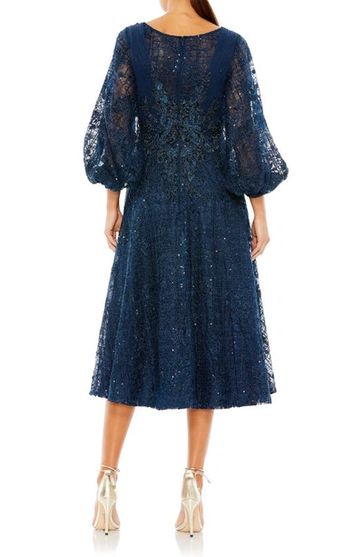 Shop Mac Duggal Beaded Embroidery Bishop Sleeve A-line Dress In Midnight