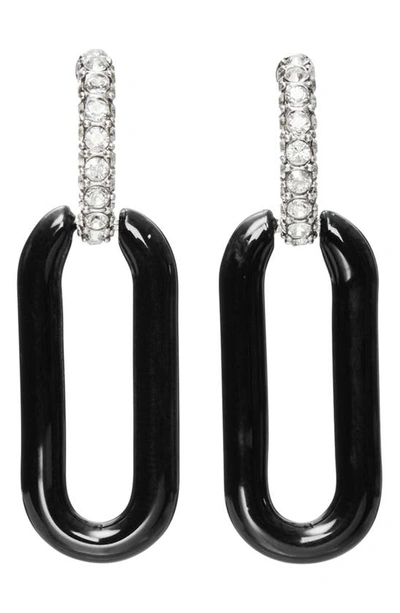 Shop Tory Burch Roxanne Link Earrings In Antique Pewter/black/crystal