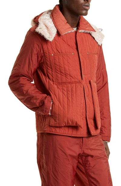 Shop Craig Green Fluffy Reversible Worker Jacket In Red/ Pink
