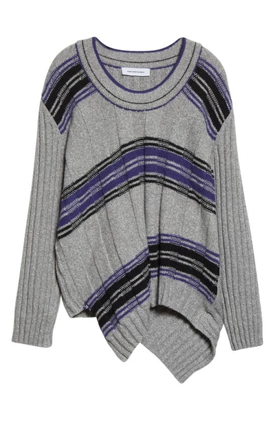 Shop Kiko Kostadinov Brutus Stripe Asymmetric Cotton & Wool Blend Sweater In Grey Melange / Aura