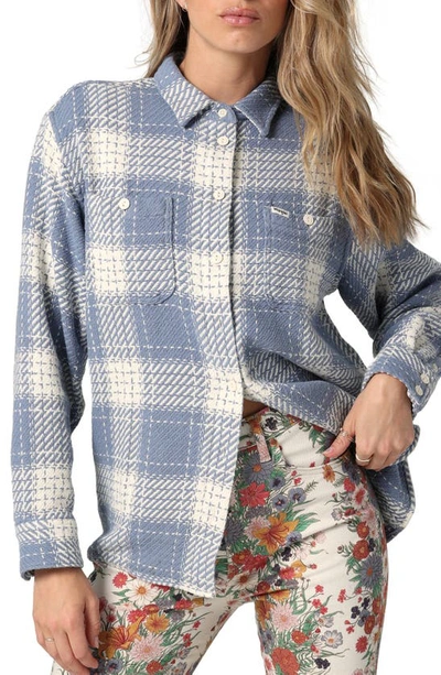 Shop Wrangler Tapestry Plaid Cotton Overshirt In Stone Wash Blue