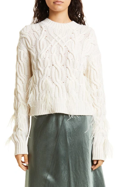 Shop Vince Feather Cable Stitch Wool & Cashmere Sweater In Cream