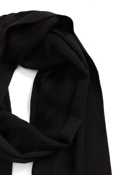 Shop Saint Laurent Logo Jacquard Wool Fringe Scarf In Black