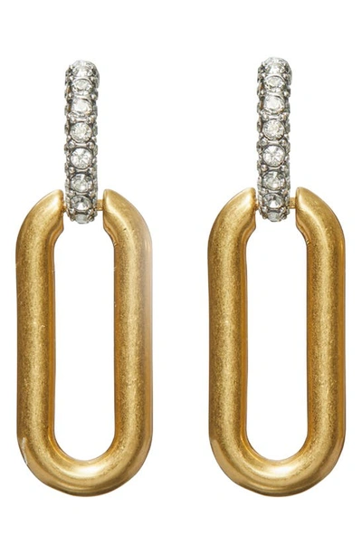 Shop Tory Burch Roxanne Link Earrings In Antque Pew/tory Gold/crystal