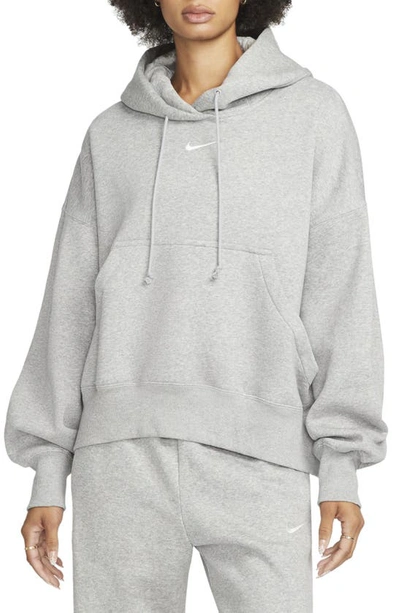 Shop Nike Sportswear Phoenix Fleece Pullover Hoodie In Dark Grey Heather/ Sail