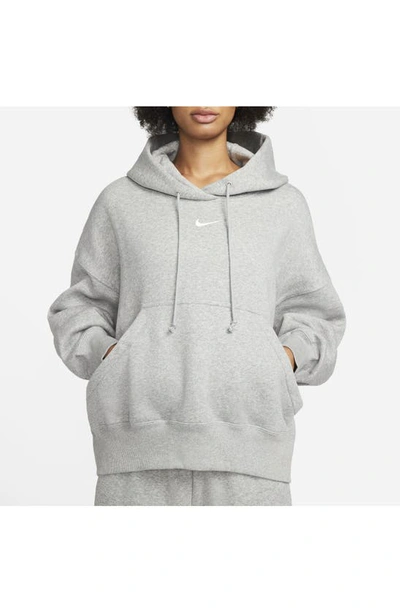 Shop Nike Sportswear Phoenix Fleece Pullover Hoodie In Dark Grey Heather/ Sail