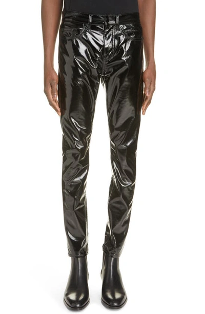 Shop Saint Laurent Lacquered Skinny Jeans In Shiny Lacquered Blac