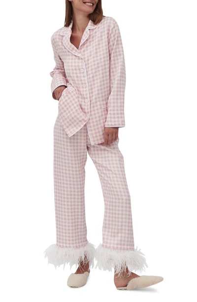 Shop Sleeper Party Pajamas With Detachable Ostrich Feather Trim In Pink Vichy