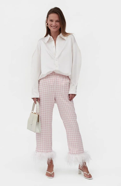 Shop Sleeper Party Pajamas With Detachable Ostrich Feather Trim In Pink Vichy