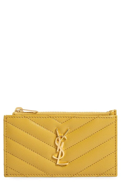 Shop Saint Laurent Cassandre Matelassé Fragments Leather Zip Card Case In Chartreuse