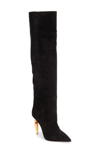 Shop Christian Louboutin Lipbotta Suede Over The Knee Boot In Black/ Gold