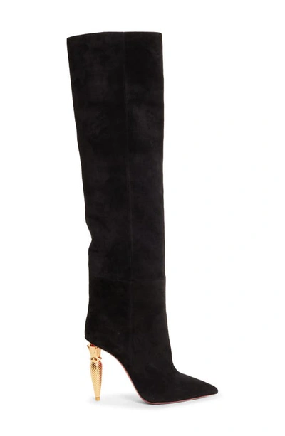 Shop Christian Louboutin Lipbotta Suede Over The Knee Boot In Black/ Gold