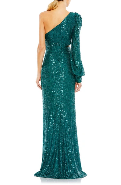 Shop Ieena For Mac Duggal Sequin Cutout One-shoulder Gown In Teal