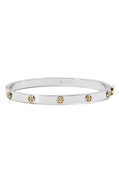 Tory Burch Miller Stud 5mm Hinge Bracelet In Tory Silver/ Tory Gold