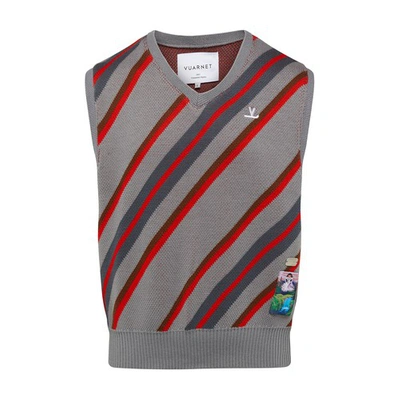Shop Vuarnet Sleeveless V-neck Stripped Sweater In Gris Multico