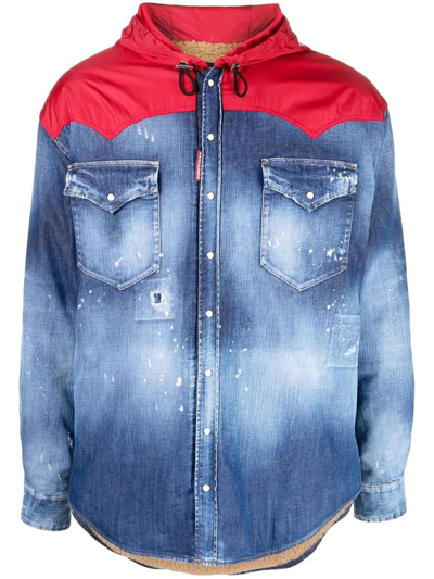 Shop Dsquared2 Blue Denim And Red Nylon Jacket In Denim+rosso