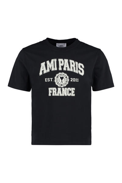 Shop Ami Alexandre Mattiussi Logo Print Cotton T-shirt In Black
