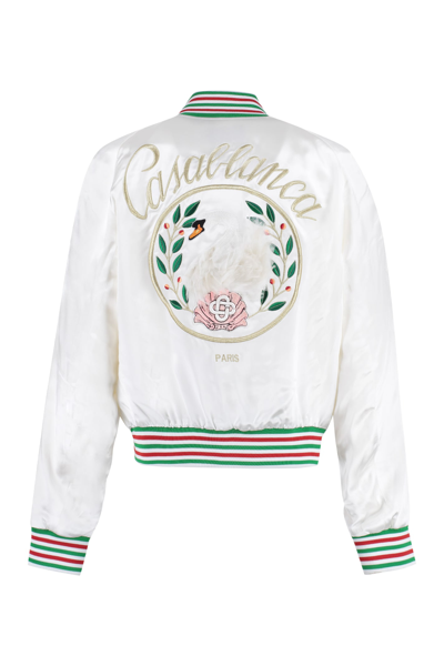 Shop Casablanca Embleme De Cygne Techno Satin Jacket In Ivory