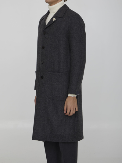 Shop Lardini Herringbone Wool Coat In Grey