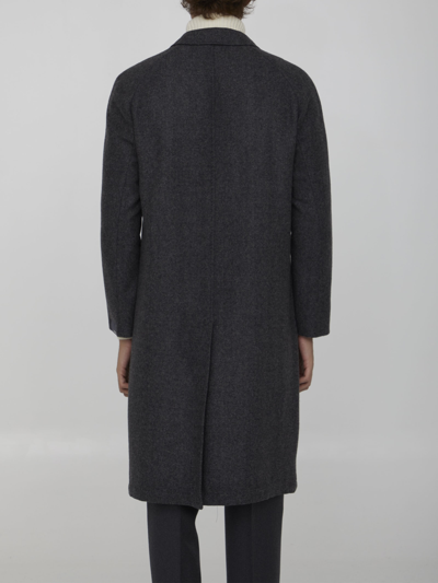 Shop Lardini Herringbone Wool Coat In Grey